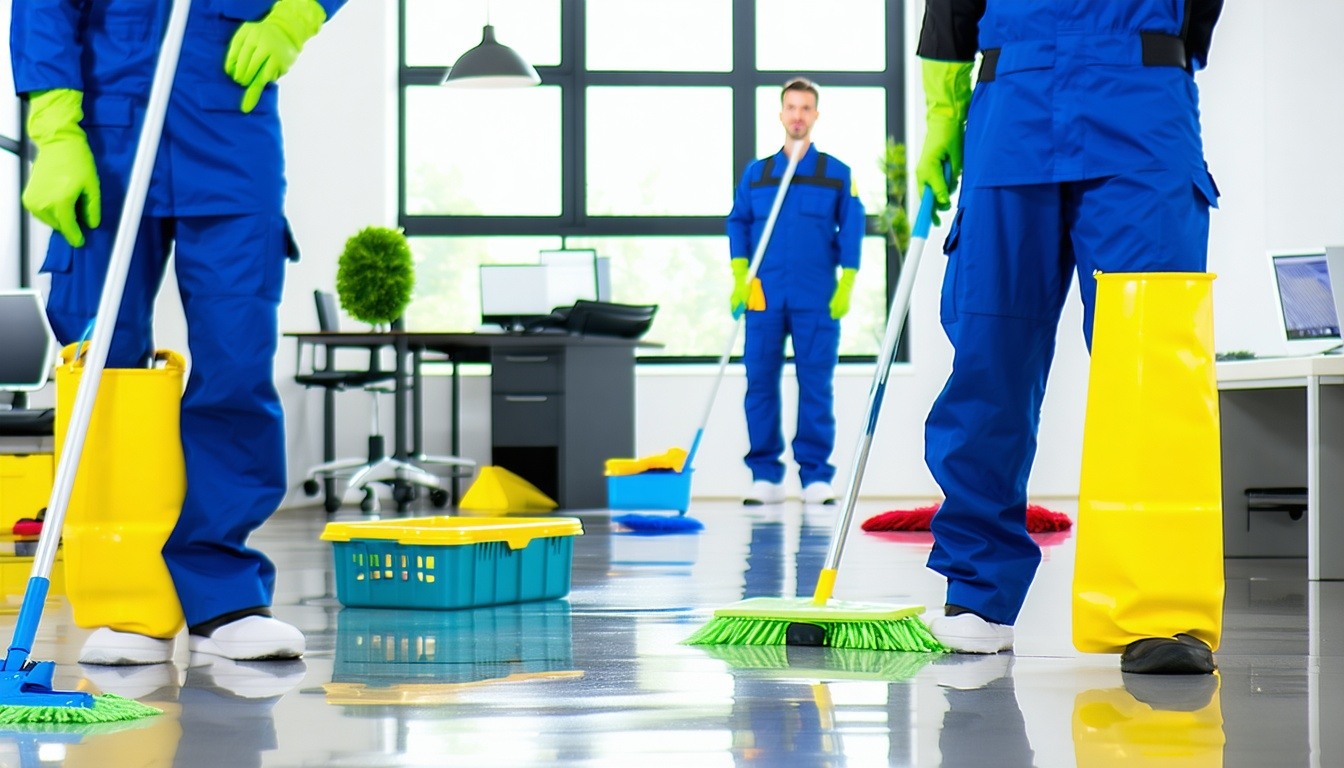 Office cleaning professionals at work