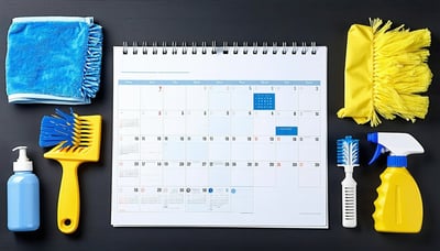 Illustration of cleaning tools and a calendar, representing regular updates. Illustration of cleaning tools and a calendar, representing regular updates.